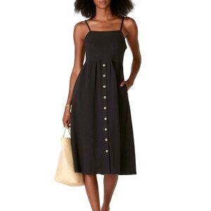 Black Button-Front Spaghetti Strap Midi Dress